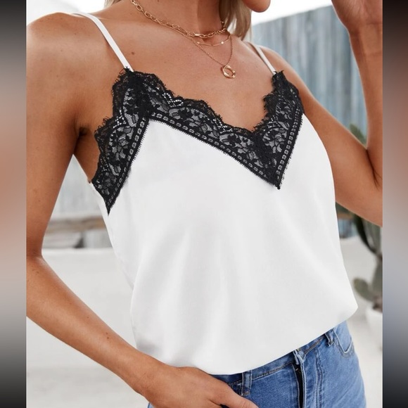 Boho black white two tone color block tank top - Picture 3 of 6